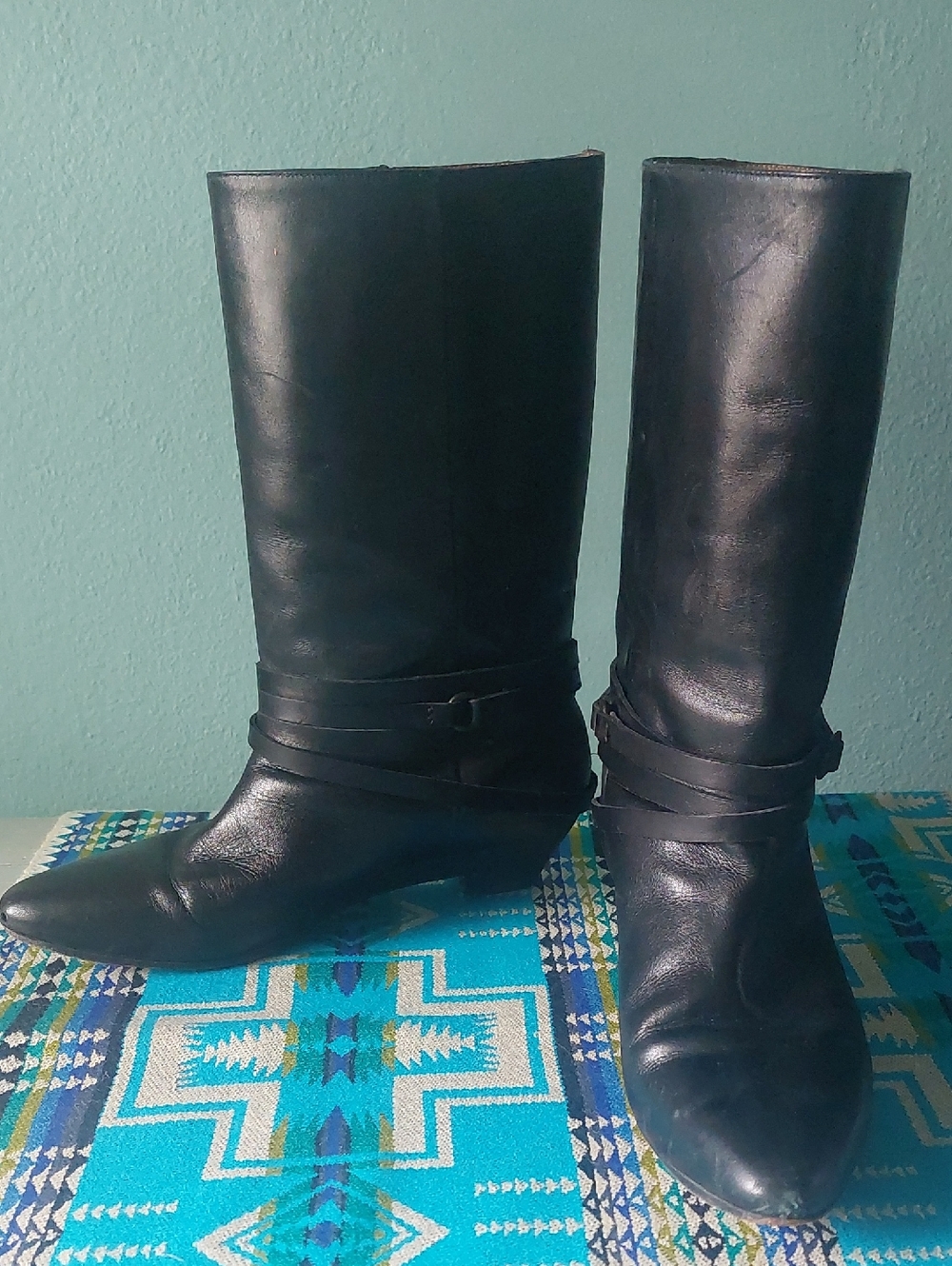 Frye Black Leather Mid-Calf Riding Boots